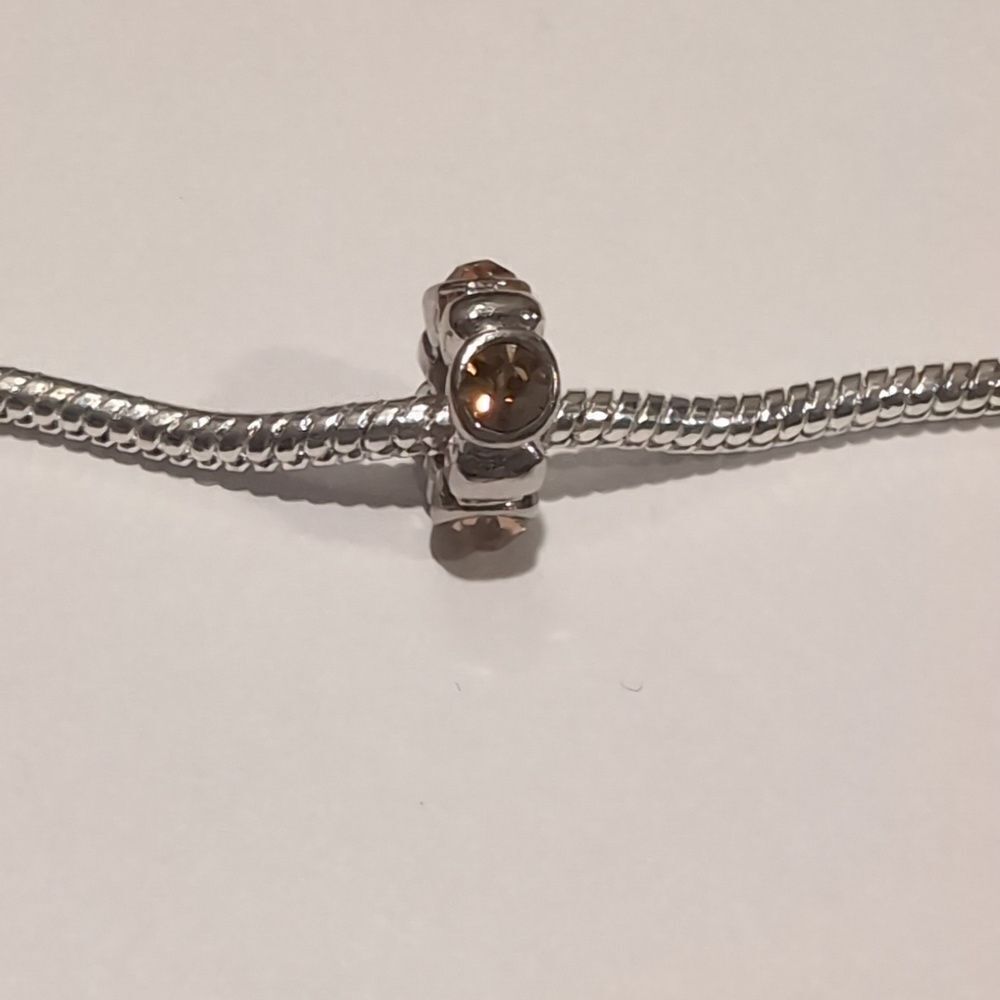 Silver Yellowish Amber Rhinestones Spacer Charm for Pandora Style Bracelet‎ - Picture 2 of 4